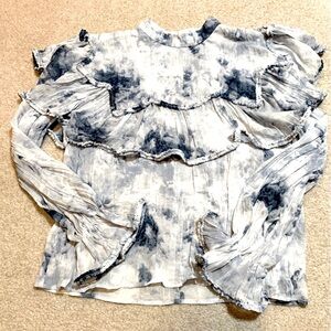 NWOT Endless Rose White Blue Victorian  Ruffled Tiered Blouse Women Small